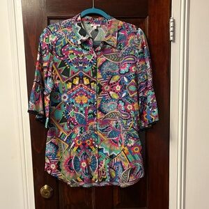 Johnny Was Multicolor Paisley Button Down Shirt